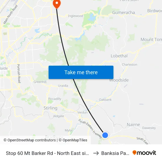 Stop 60 Mt Barker Rd - North East side to Banksia Park map