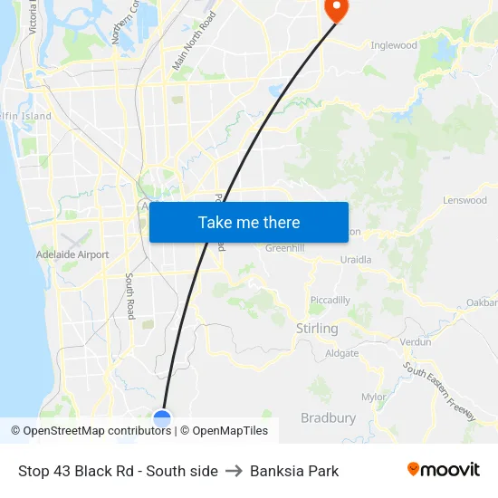 Stop 43 Black Rd - South side to Banksia Park map
