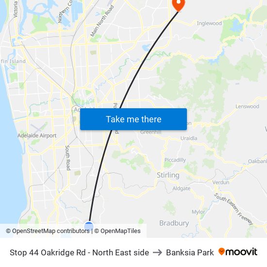 Stop 44 Oakridge Rd - North East side to Banksia Park map