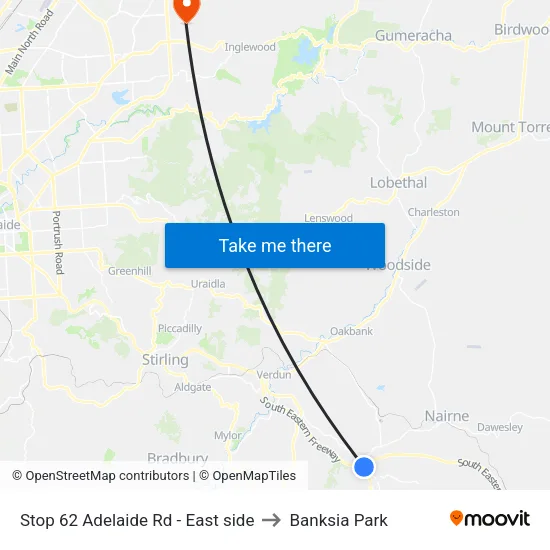 Stop 62 Adelaide Rd - East side to Banksia Park map