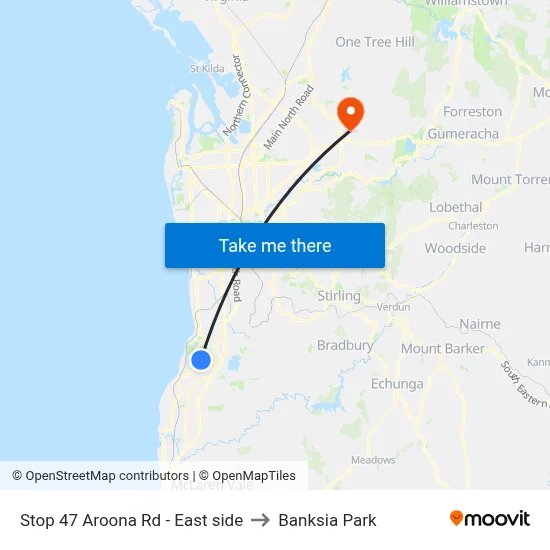 Stop 47 Aroona Rd - East side to Banksia Park map