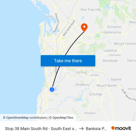 Stop 38 Main South Rd - South East side to Banksia Park map