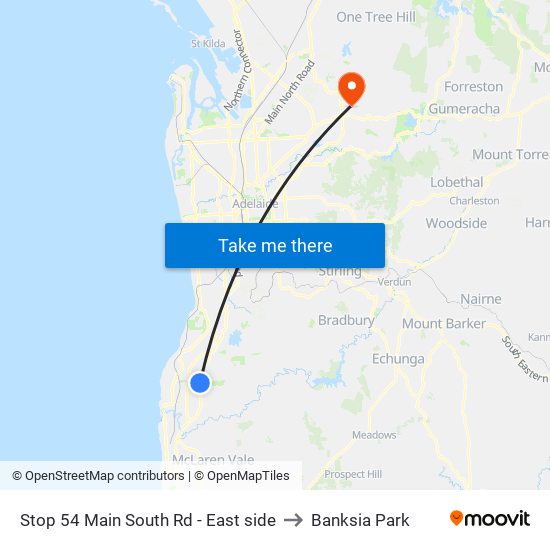 Stop 54 Main South Rd - East side to Banksia Park map