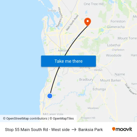 Stop 55 Main South Rd - West side to Banksia Park map