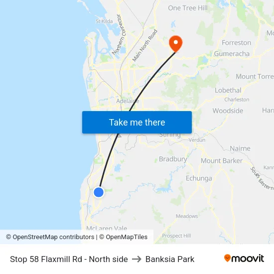 Stop 58 Flaxmill Rd - North side to Banksia Park map