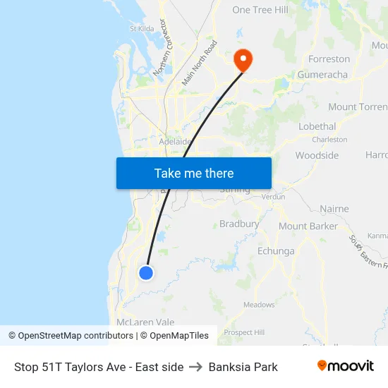 Stop 51T Taylors Ave - East side to Banksia Park map