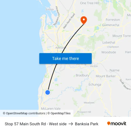 Stop 57 Main South Rd - West side to Banksia Park map