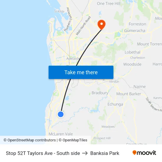 Stop 52T Taylors Ave - South side to Banksia Park map