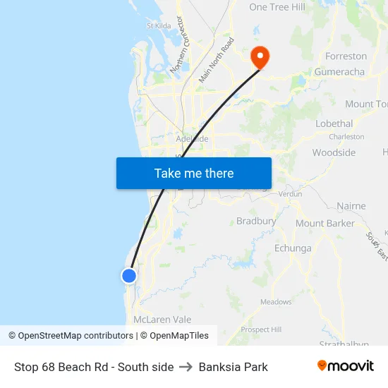 Stop 68 Beach Rd - South side to Banksia Park map