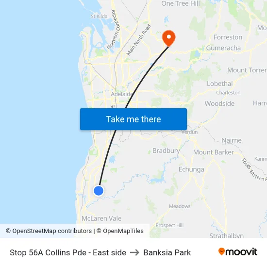 Stop 56A Collins Pde - East side to Banksia Park map