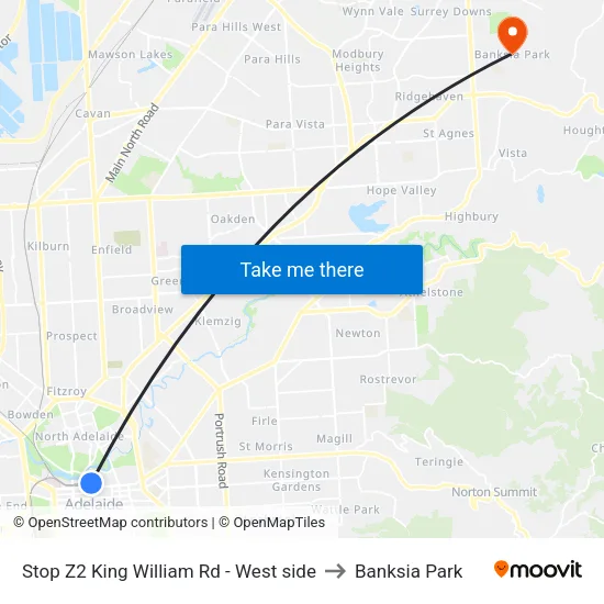 Stop Z2 King William Rd - West side to Banksia Park map