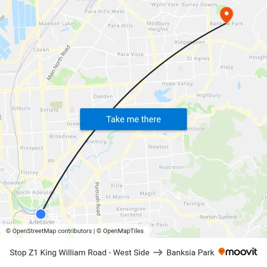 Stop Z1 King William Road - West Side to Banksia Park map