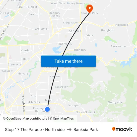 Stop 17 The Parade - North side to Banksia Park map