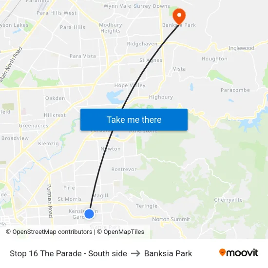 Stop 16 The Parade - South side to Banksia Park map