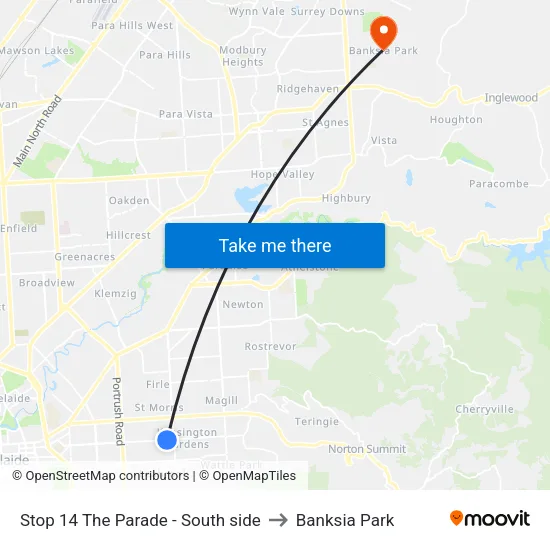 Stop 14 The Parade - South side to Banksia Park map