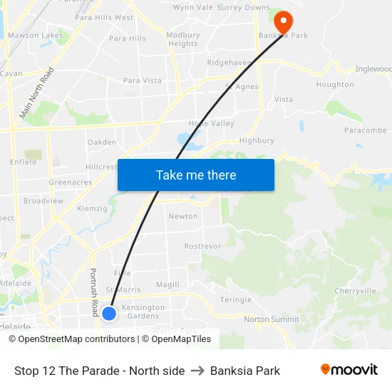 Stop 12 The Parade - North side to Banksia Park map