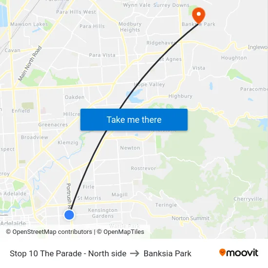 Stop 10 The Parade - North side to Banksia Park map