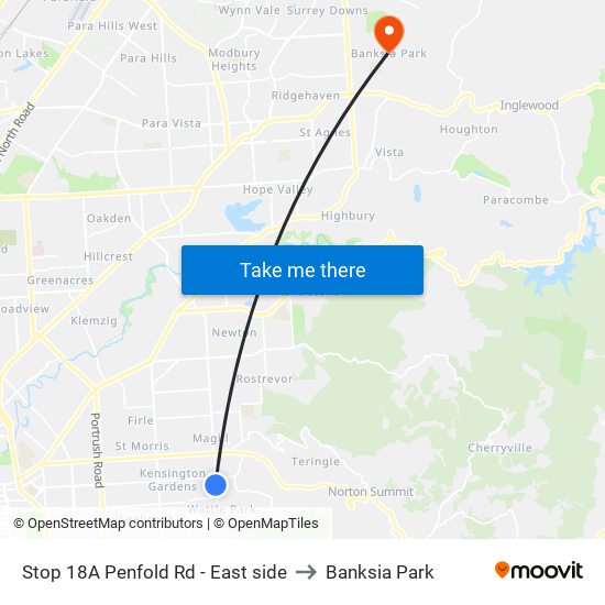 Stop 18A Penfold Rd - East side to Banksia Park map