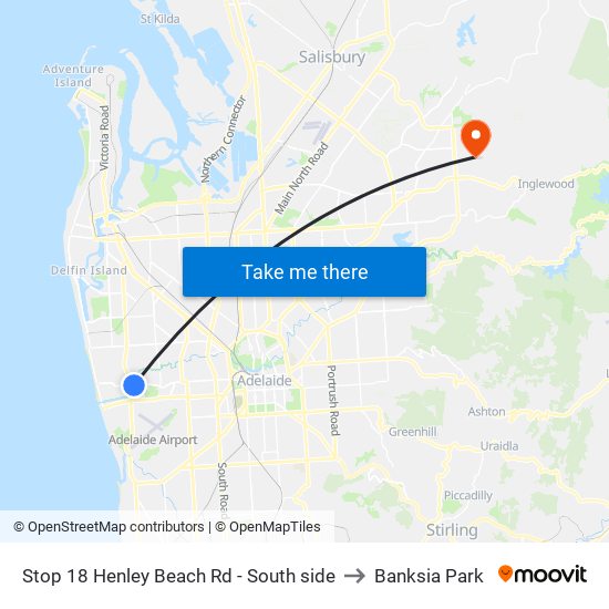 Stop 18 Henley Beach Rd - South side to Banksia Park map