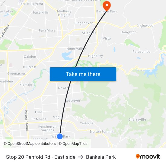 Stop 20 Penfold Rd - East side to Banksia Park map