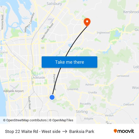 Stop 22 Waite Rd - West side to Banksia Park map