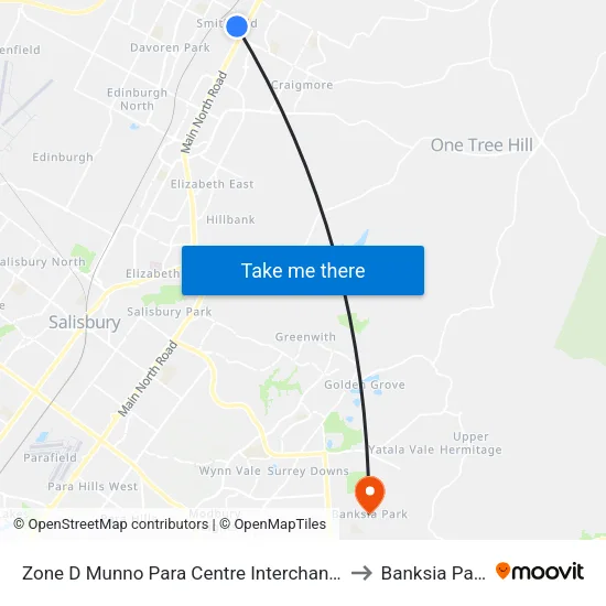 Zone D Munno Para Centre Interchange to Banksia Park map