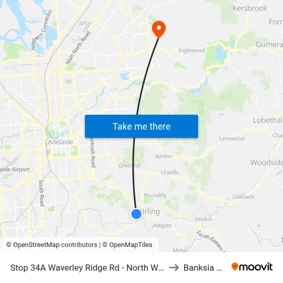 Stop 34A Waverley Ridge Rd - North West side to Banksia Park map