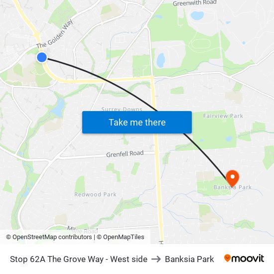 Stop 62A The Grove Way - West side to Banksia Park map