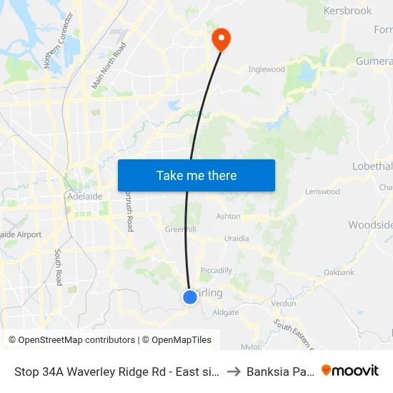 Stop 34A Waverley Ridge Rd - East side to Banksia Park map