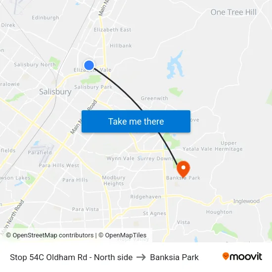 Stop 54C Oldham Rd - North side to Banksia Park map
