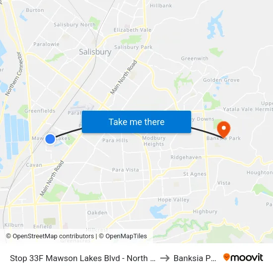 Stop 33F Mawson Lakes Blvd - North side to Banksia Park map