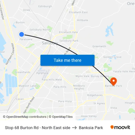 Stop 68 Burton Rd - North East side to Banksia Park map