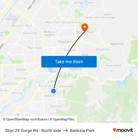 Stop 29 Gorge Rd - North side to Banksia Park map