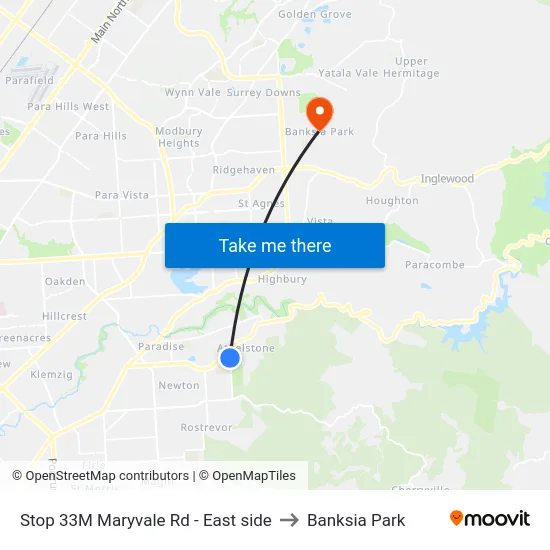 Stop 33M Maryvale Rd - East side to Banksia Park map