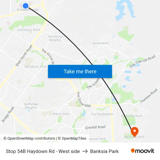 Stop 54B Haydown Rd - West side to Banksia Park map