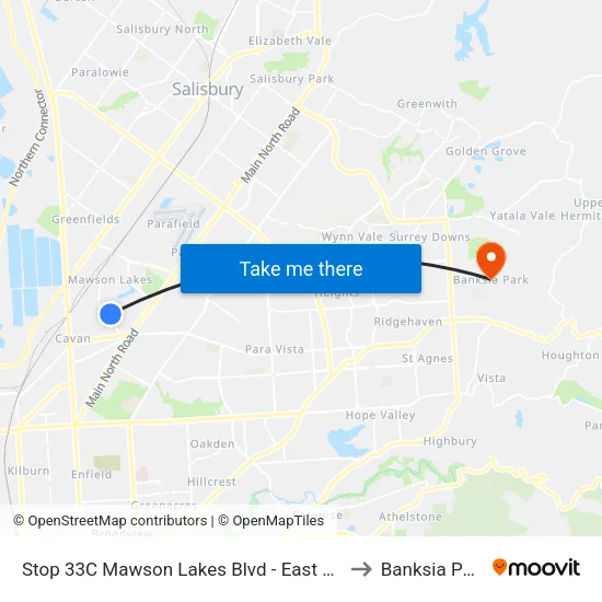 Stop 33C Mawson Lakes Blvd - East side to Banksia Park map