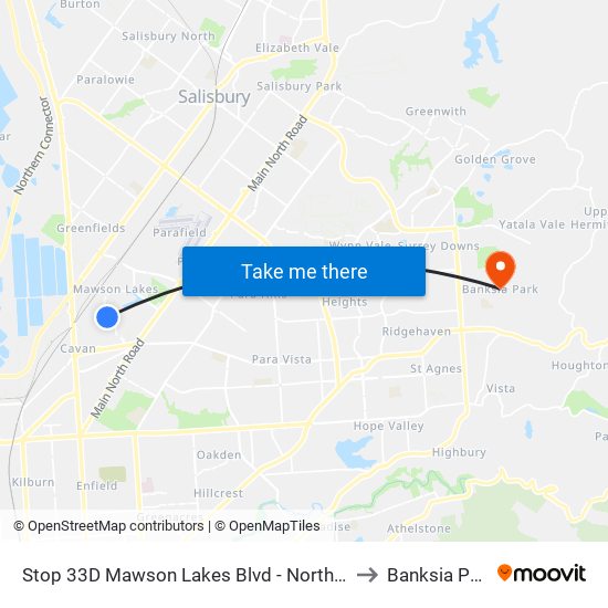 Stop 33D Mawson Lakes Blvd - North side to Banksia Park map