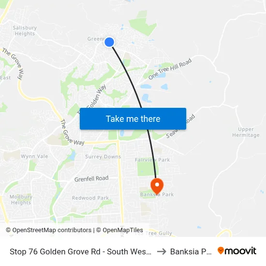 Stop 76 Golden Grove Rd - South West side to Banksia Park map
