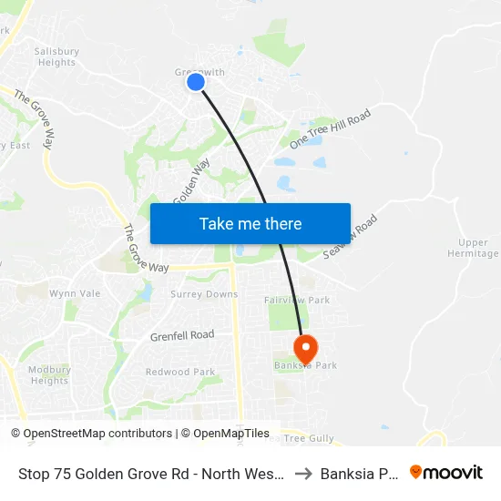 Stop 75 Golden Grove Rd - North West side to Banksia Park map
