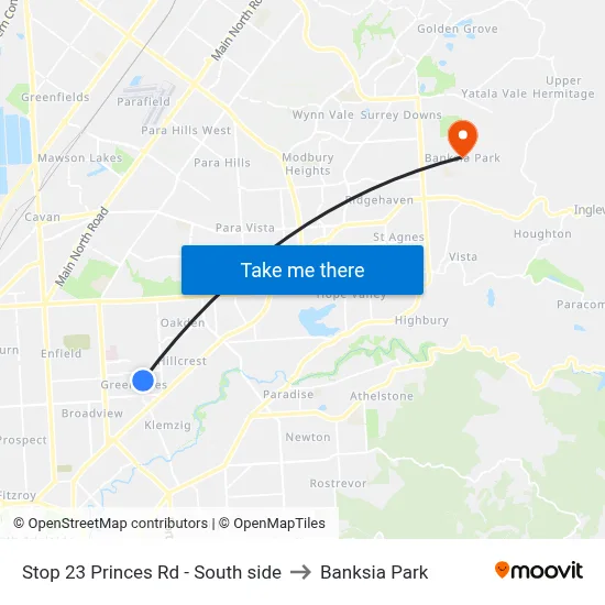 Stop 23 Princes Rd - South side to Banksia Park map