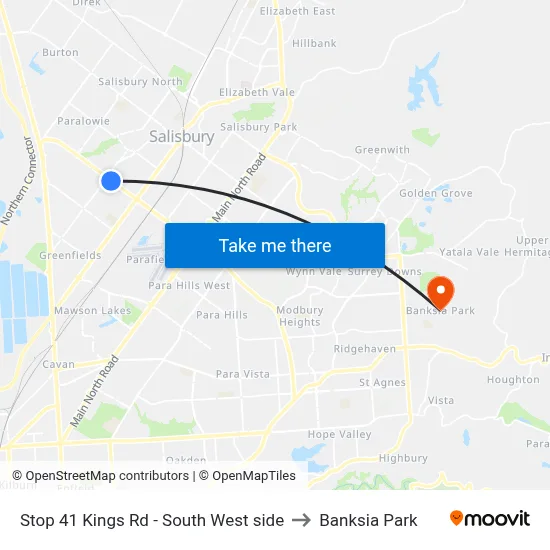 Stop 41 Kings Rd - South West side to Banksia Park map