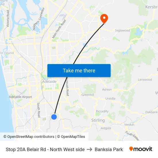 Stop 20A Belair Rd - North West side to Banksia Park map