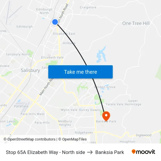 Stop 65A Elizabeth Way - North side to Banksia Park map