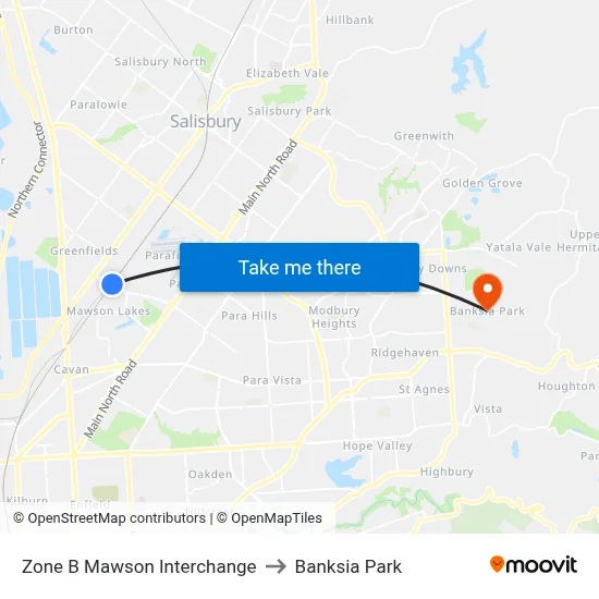 Zone B Mawson Interchange to Banksia Park map