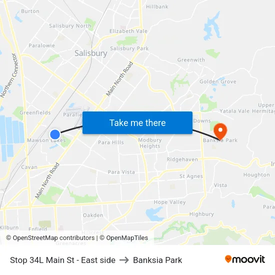 Stop 34L Main St - East side to Banksia Park map