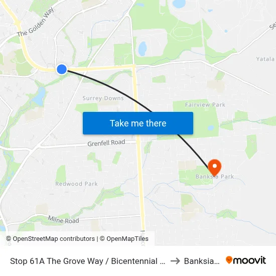 Stop 61A The Grove Way / Bicentennial Dr - North side to Banksia Park map