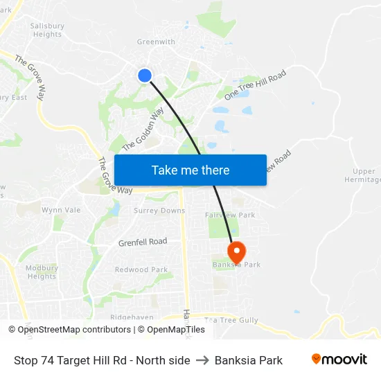 Stop 74 Target Hill Rd - North side to Banksia Park map