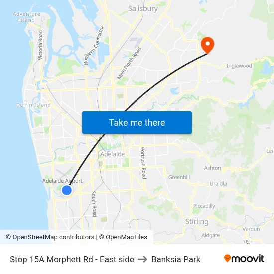 Stop 15A Morphett Rd - East side to Banksia Park map