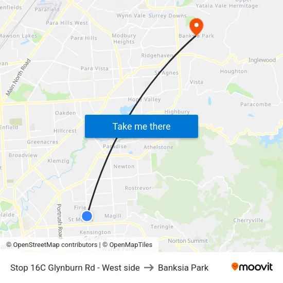 Stop 16C Glynburn Rd - West side to Banksia Park map