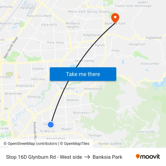 Stop 16D Glynburn Rd - West side to Banksia Park map
